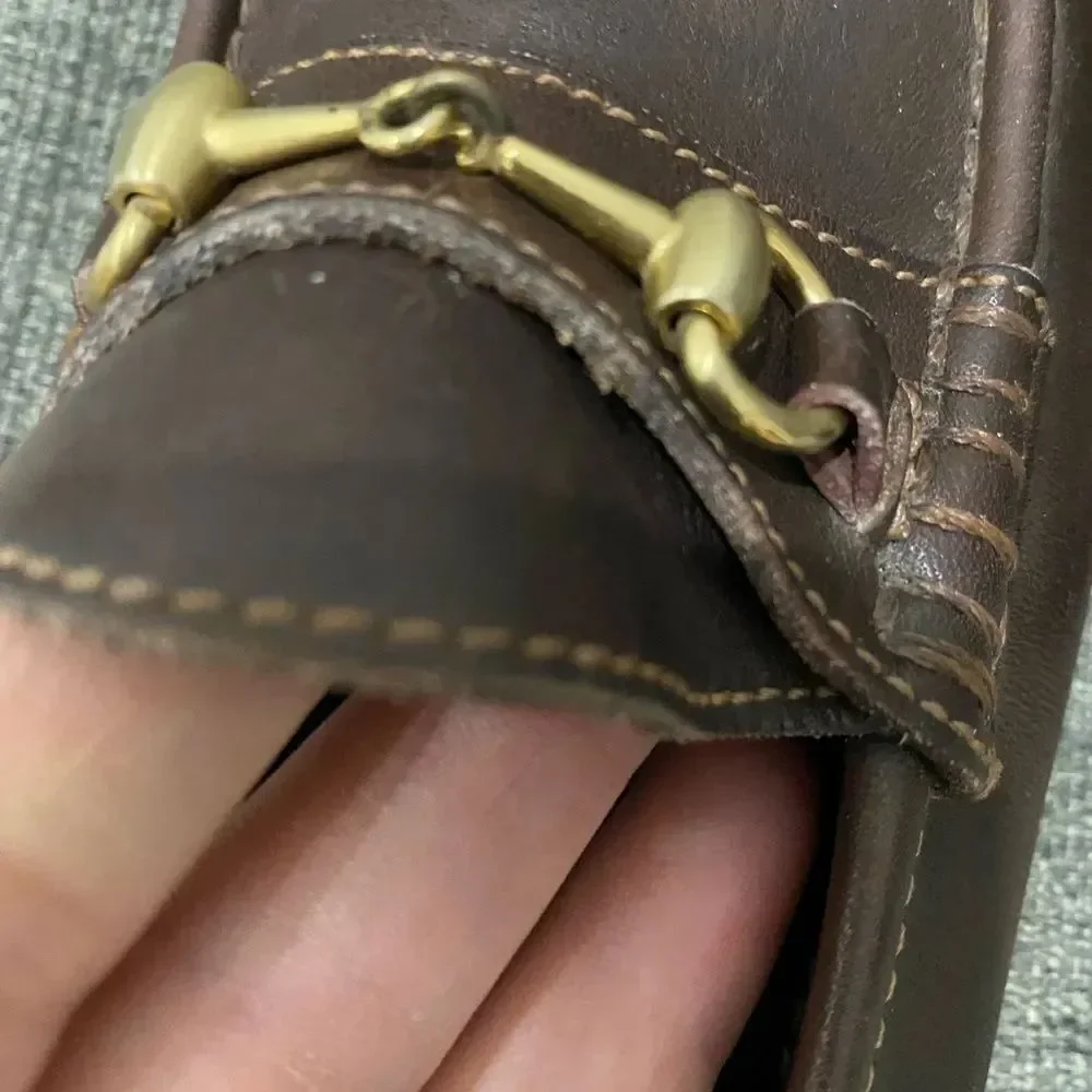 Gucci Dark Brown Leather Loafers with Gold Hardware